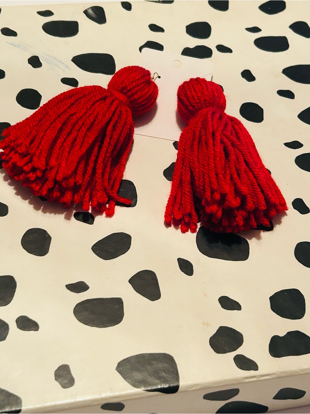 Red Tassel Earrings for women - Bright Red Yarn Earrings